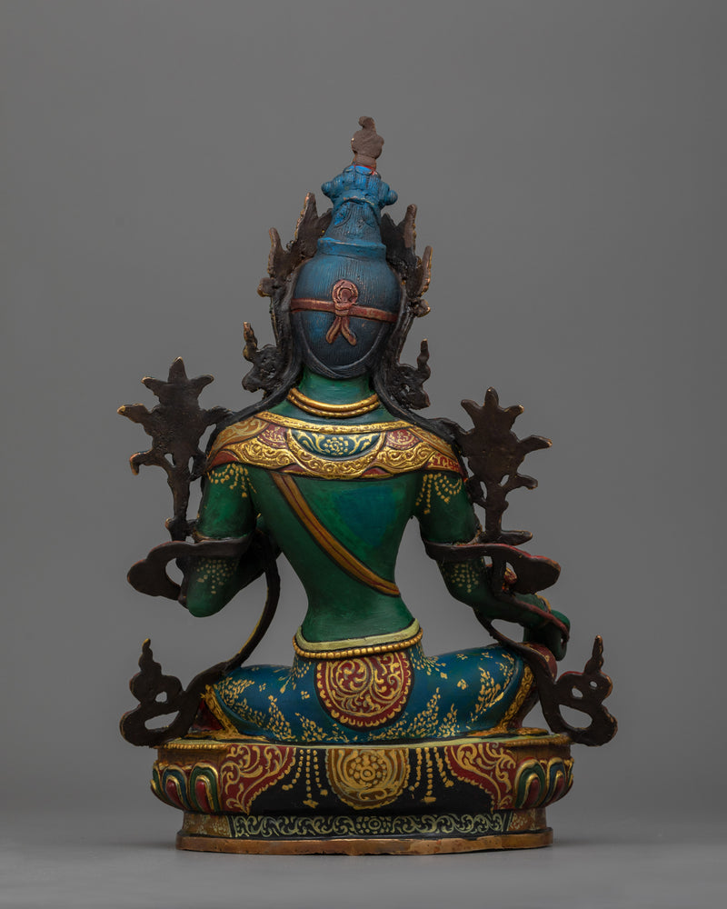 Painted Green Tara Statue | Embodying Compassion and Spiritual Grace