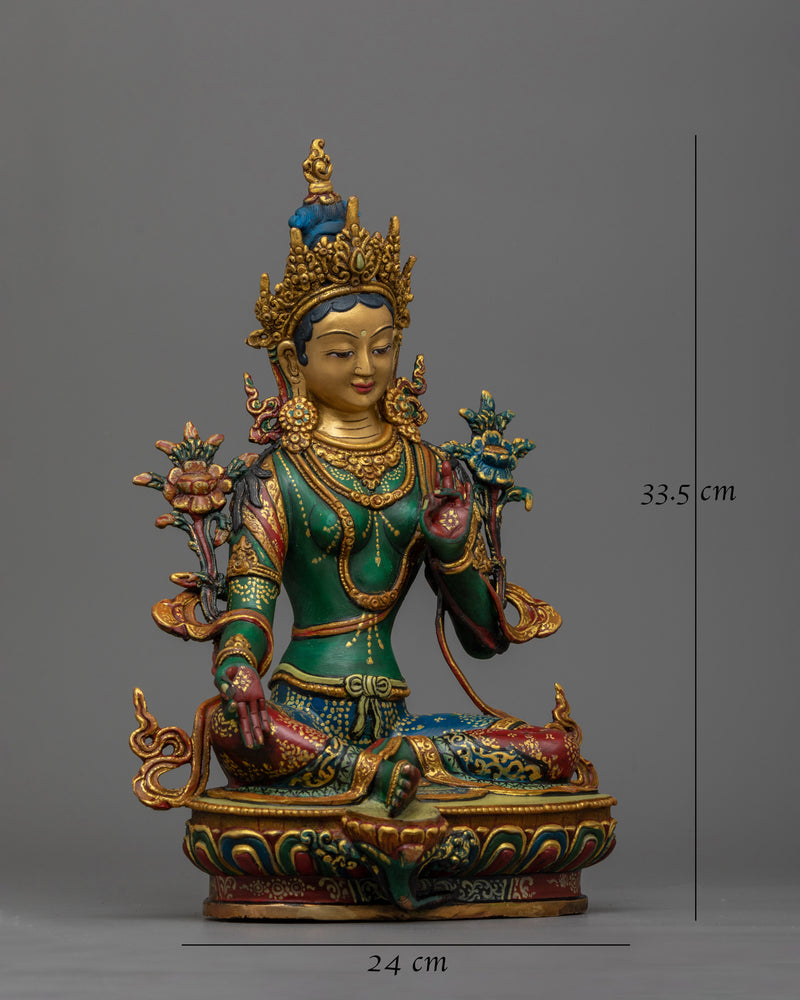 Painted Green Tara Statue | Embodying Compassion and Spiritual Grace