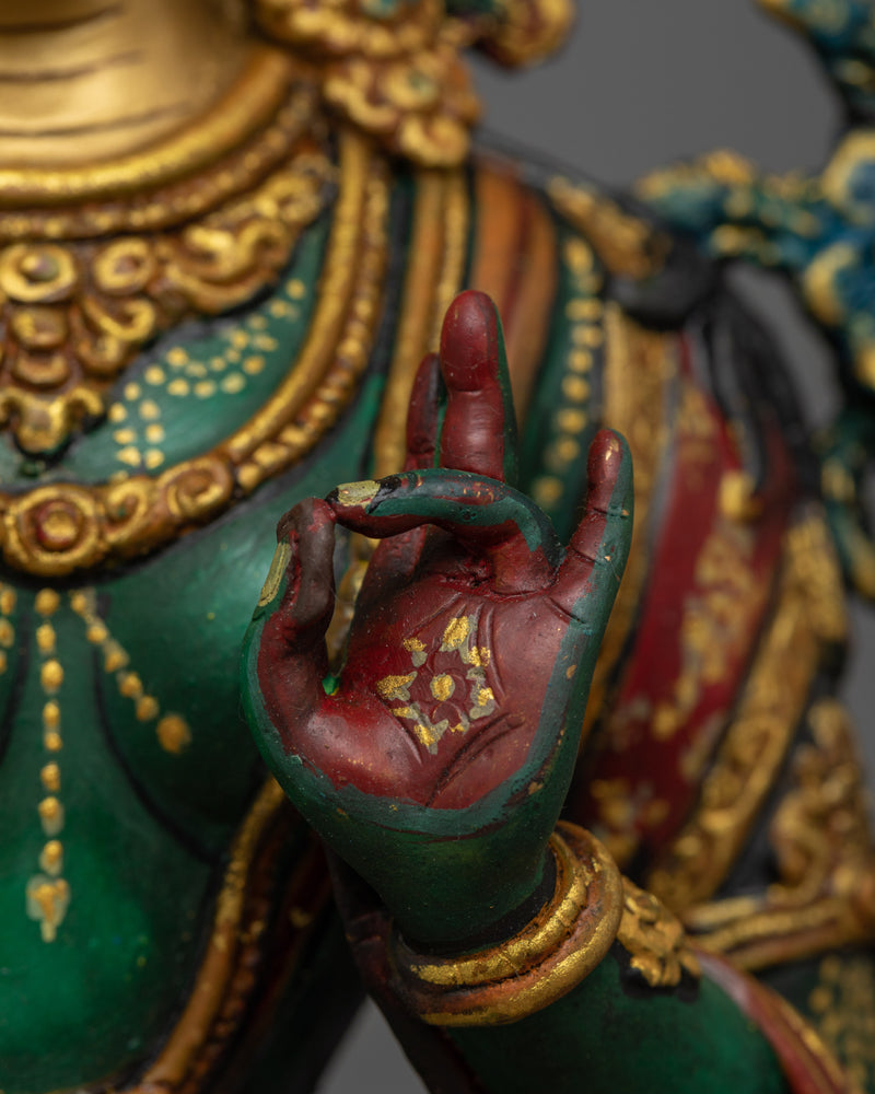 Painted Green Tara Statue | Embodying Compassion and Spiritual Grace