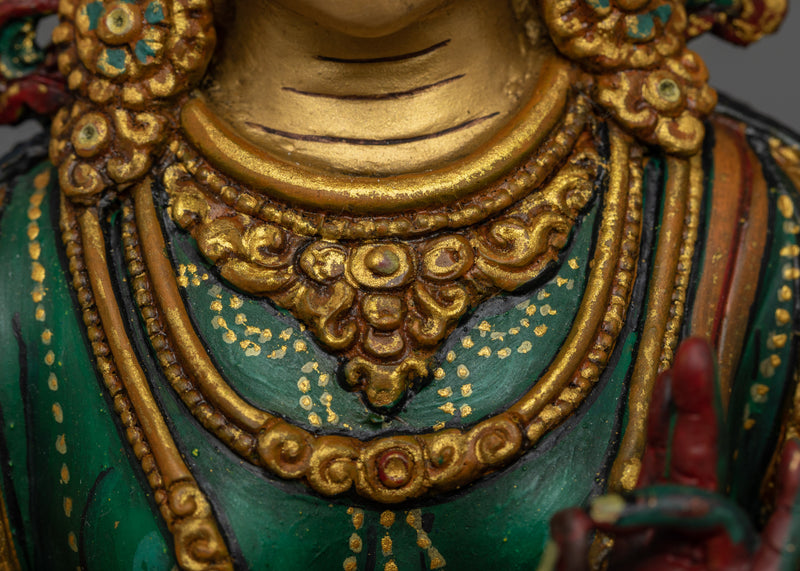 Painted Green Tara Statue | Embodying Compassion and Spiritual Grace