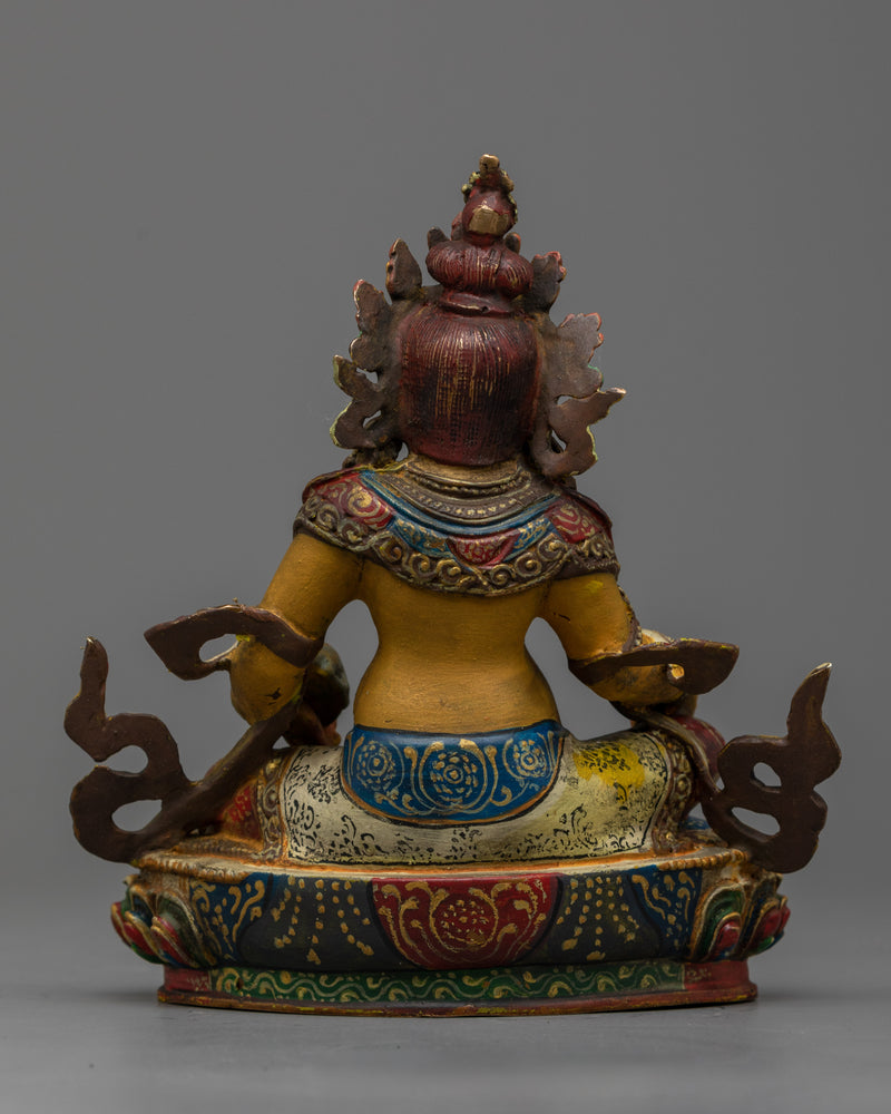 Colored Dzambhala Sculpture | Radiant Handcrafted Wealth Deity Antique Finished Statue