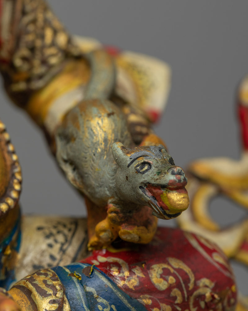 Colored Dzambhala Sculpture | Radiant Handcrafted Wealth Deity Antique Finished Statue