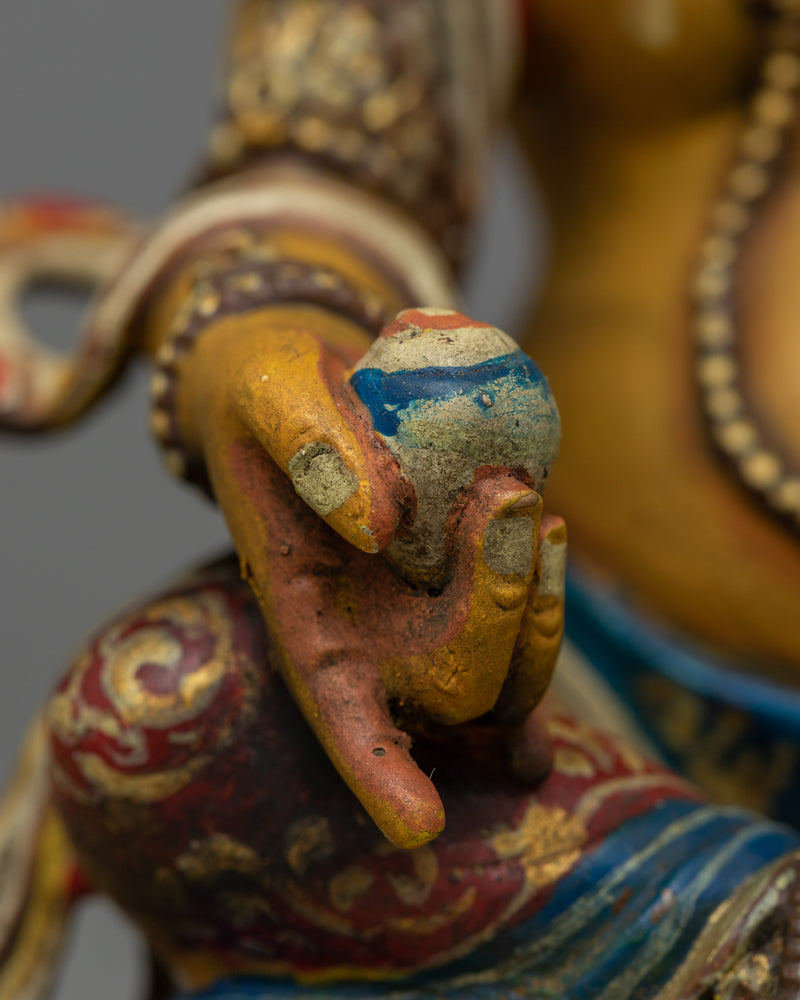 Colored Dzambhala Sculpture | Radiant Handcrafted Wealth Deity Antique Finished Statue