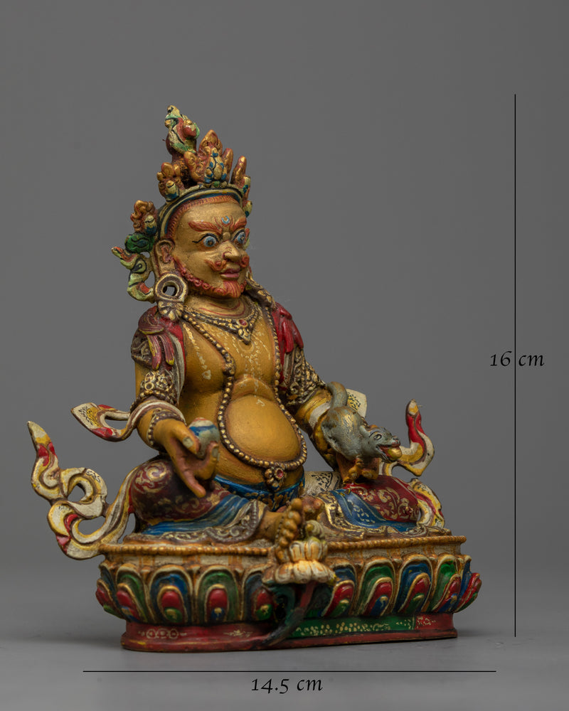 Colored Dzambhala Sculpture | Radiant Handcrafted Wealth Deity Antique Finished Statue