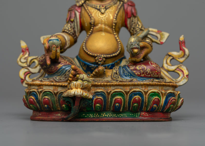 Colored Dzambhala Sculpture | Radiant Handcrafted Wealth Deity Antique Finished Statue