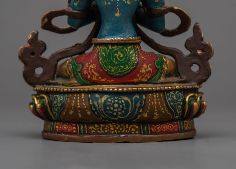 Colored Vajradhara Sculpture | Radiant Handcrafted Antique Finished Statue of Dorje Chang