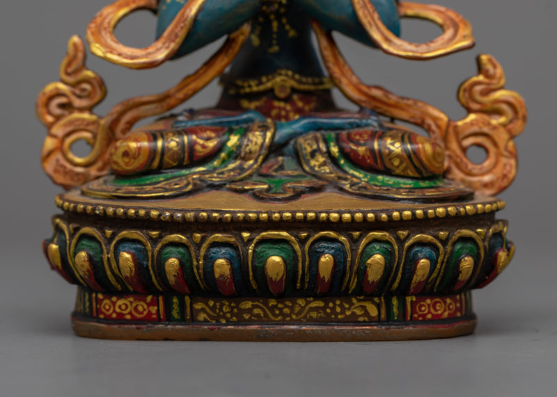 Colored Vajradhara Sculpture | Radiant Handcrafted Antique Finished Statue of Dorje Chang