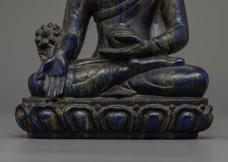 Medicine Buddha Lapis Lazuli Stone Statue | Handcrafted Healer Icon