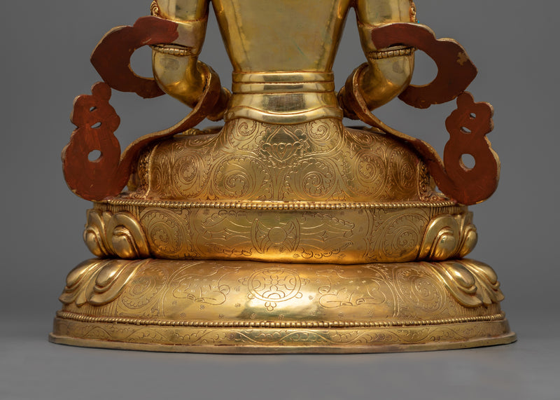 Handcrafted Amitayus Gold-Gilded Statue | Intricate Buddhism Artful Design