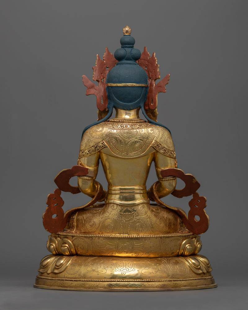 Handcrafted Amitayus Gold-Gilded Statue | Intricate Buddhism Artful Design