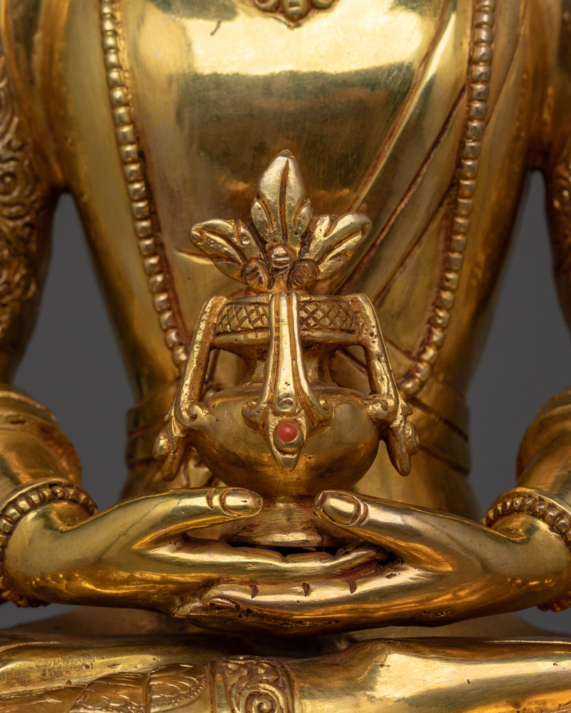 Handcrafted Amitayus Gold-Gilded Statue | Intricate Buddhism Artful Design