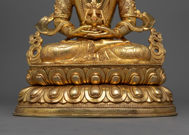 Handcrafted Amitayus Gold-Gilded Statue | Intricate Buddhism Artful Design