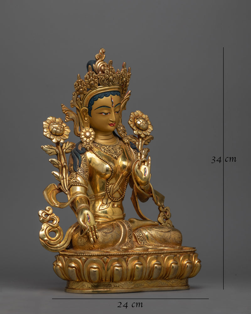 Artistic White Tara Gold-Gilded Statue | Elegant and Artful Design