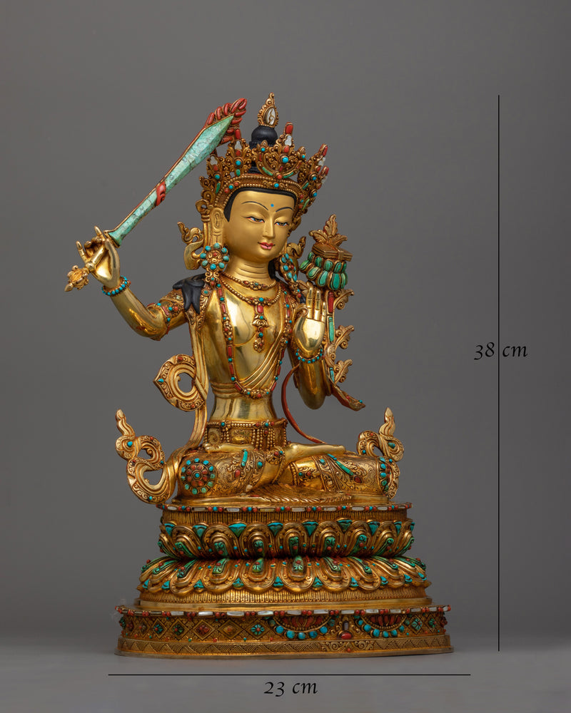 Artistic Manjushri Gemstone Decorated Statue | Intricately Elegant Design of Manjughosha