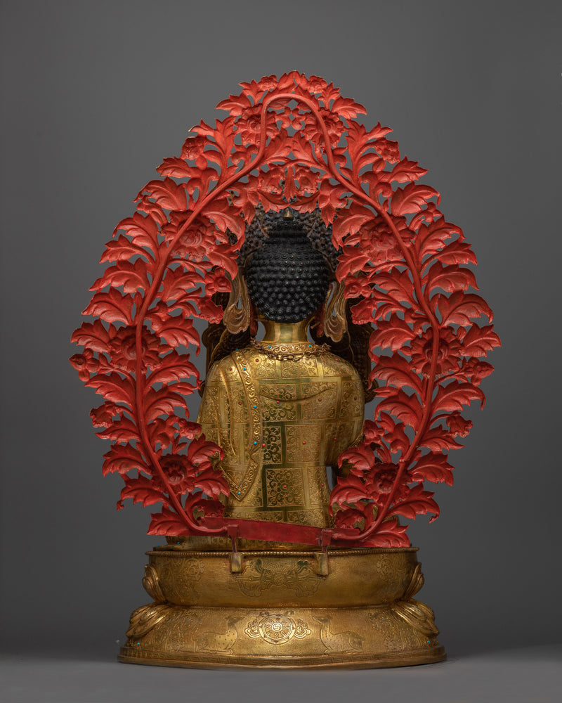 Crown Medicine Buddha with Floral Halo Statue | Traditionally Hand-crafted Idol