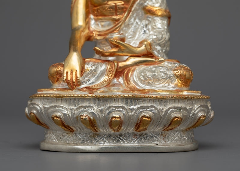 Shakyamuni Buddha Gold Silver Plated Statue | Handcrafted Emblem of Enlightenment