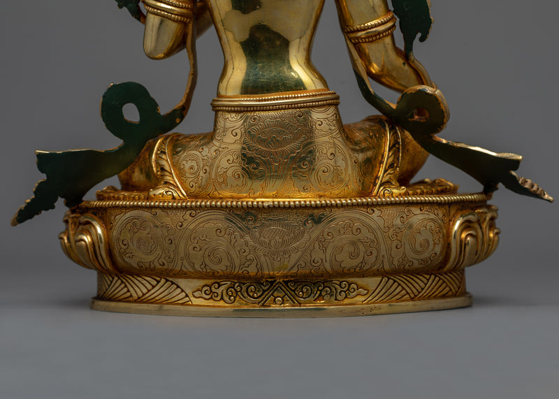 Green Tara Gold Gilded Statue | Handcrafted Emblem of Compassion