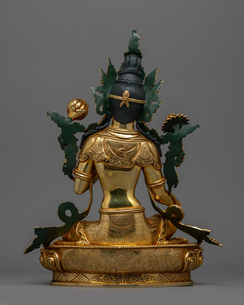 Green Tara Gold Gilded Statue | Handcrafted Emblem of Compassion