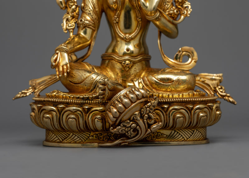 Green Tara Gold Gilded Statue | Handcrafted Emblem of Compassion