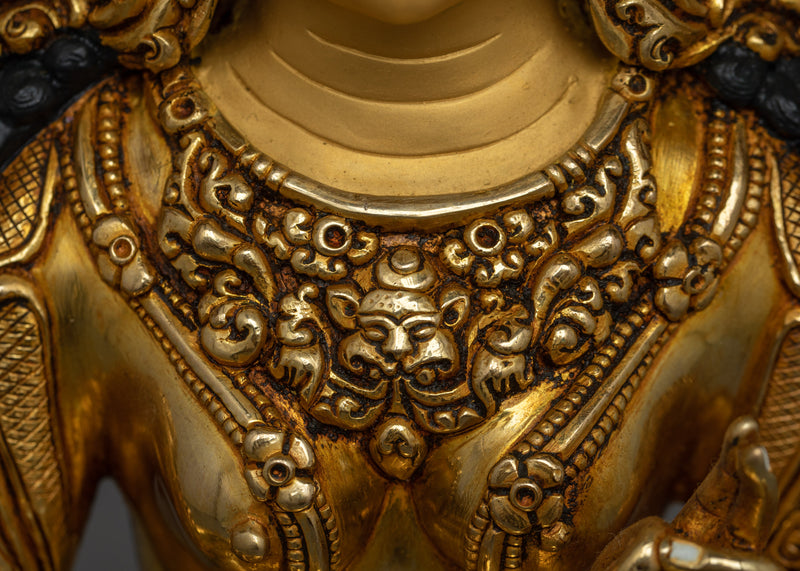 Green Tara Gold Gilded Statue | Handcrafted Emblem of Compassion