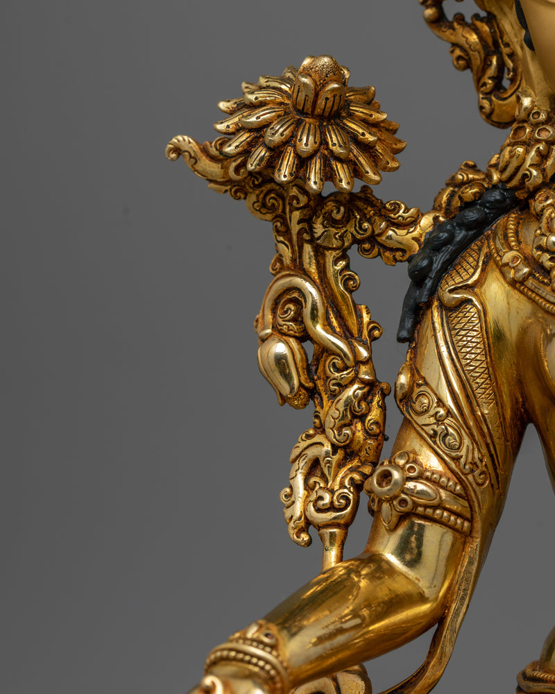 Green Tara Gold Gilded Statue | Handcrafted Emblem of Compassion