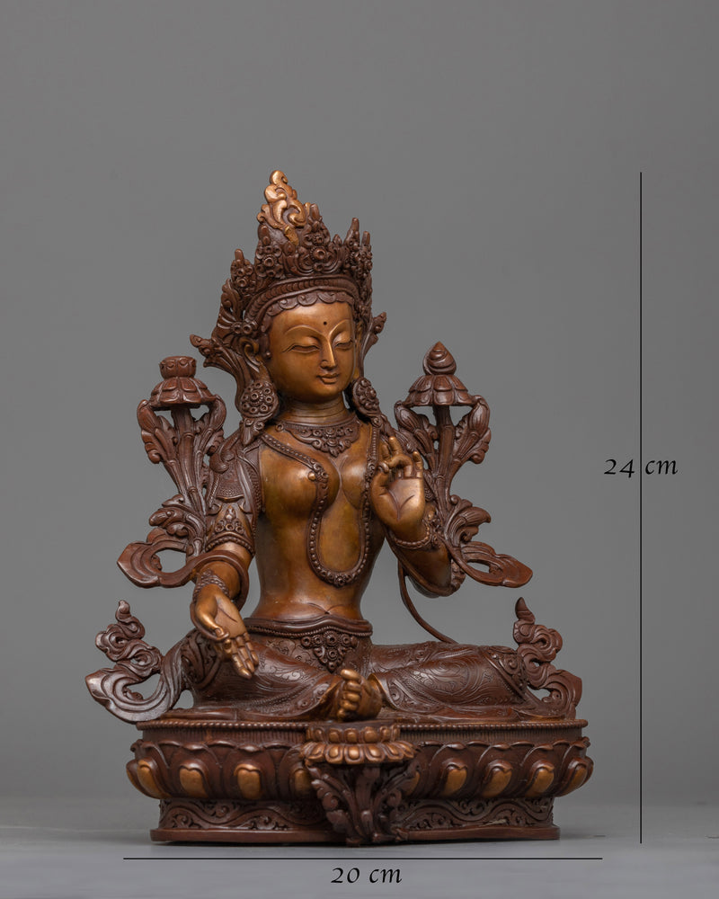 Green Tara Oxidized Copper Statue | Handcrafted Emblem of Compassion