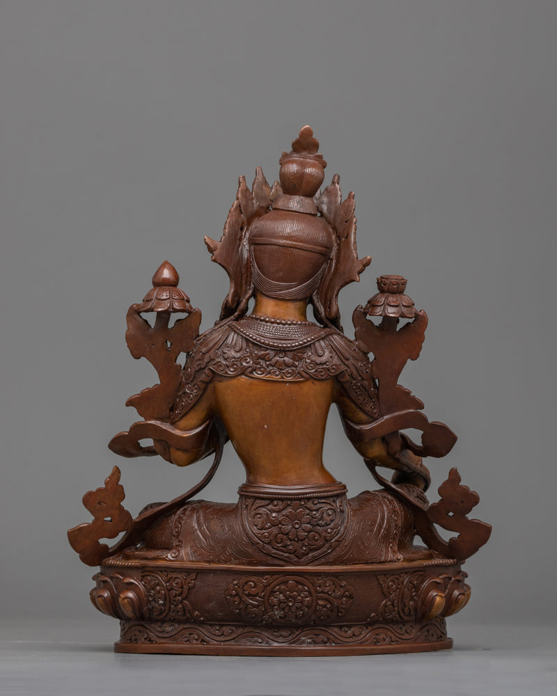 Green Tara Oxidized Copper Statue | Handcrafted Emblem of Compassion