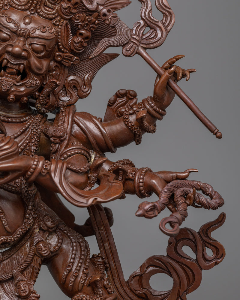 Handcrafted Six Armed Mahakala Statue | Powerful Tibetan Protector Deity