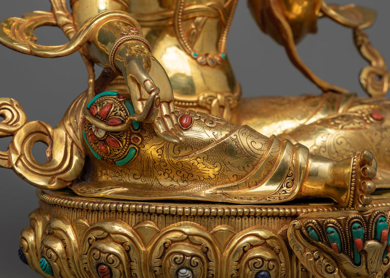 24K Gold Gilded Tibetan Art of Green Tara |  Traditionally Handmade Copper Sculpture