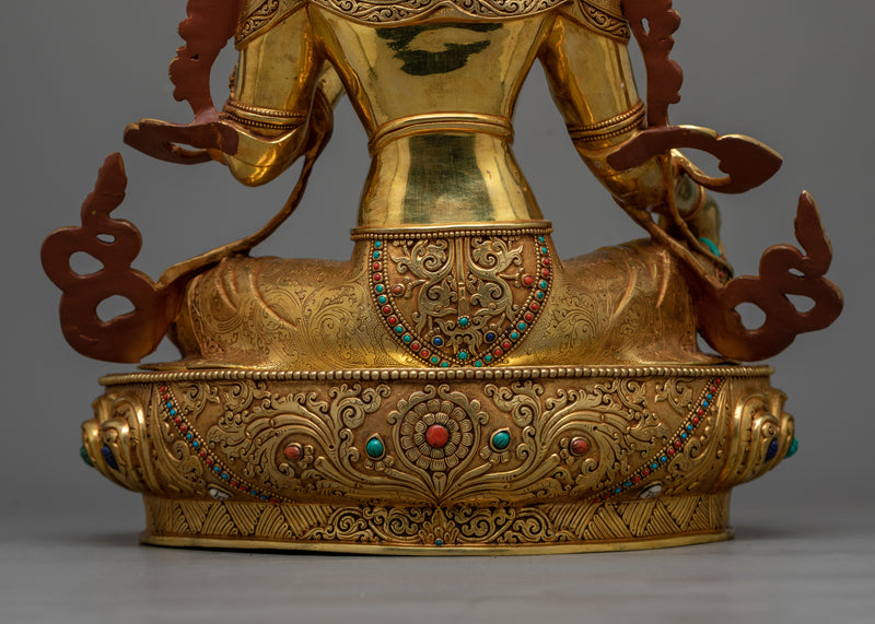 24K Gold Gilded Tibetan Art of Green Tara |  Traditionally Handmade Copper Sculpture