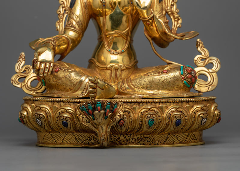 24K Gold Gilded Tibetan Art of Green Tara |  Traditionally Handmade Copper Sculpture