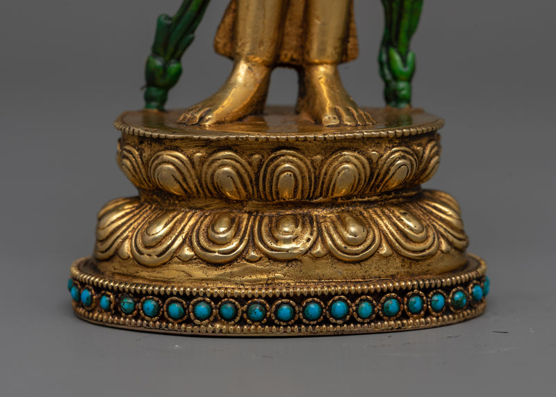 Beautiful Standing Green Tara Statue | 24K Gold-Gilded Symbol of Active Compassion