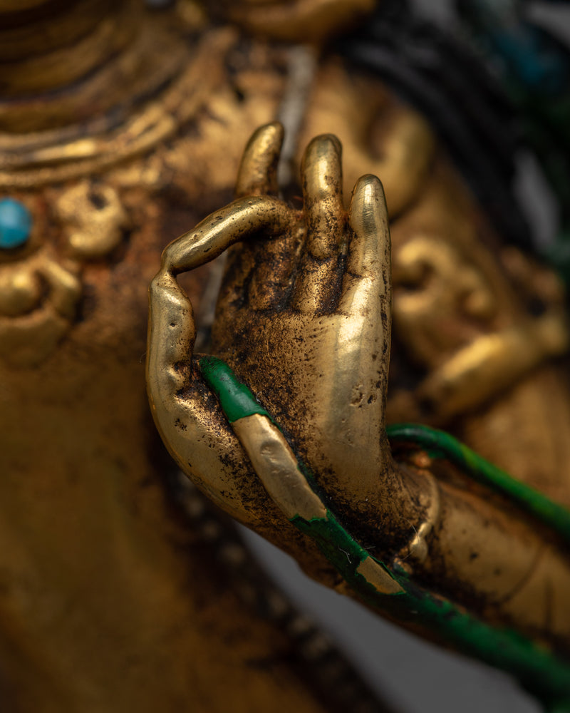 Beautiful Standing Green Tara Statue | 24K Gold-Gilded Symbol of Active Compassion