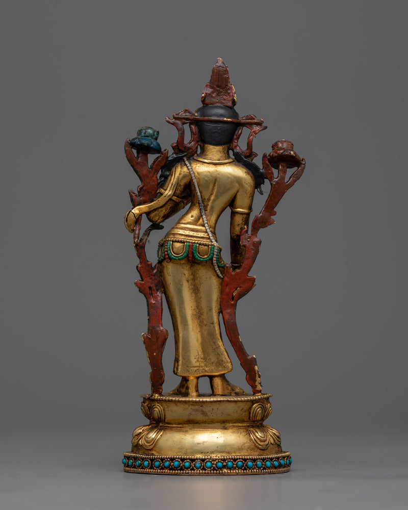 Beautiful Standing Green Tara Statue | 24K Gold-Gilded Symbol of Active Compassion