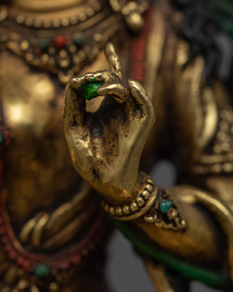 Green Tara Antique-Finished Statue | Emblem of Serene Protection