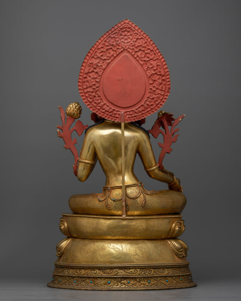 Beautifully Seated Green Tara Statue | 24K Gold-Gilded Symbol of Compassion