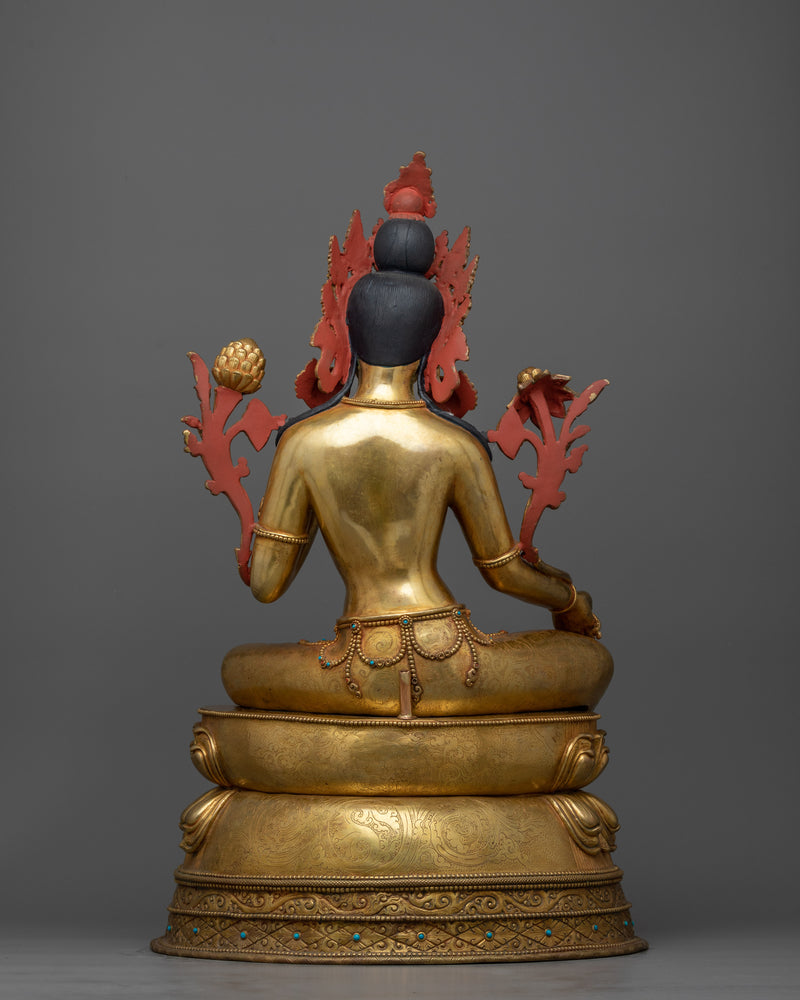 Beautifully Seated Green Tara Statue | 24K Gold-Gilded Symbol of Compassion