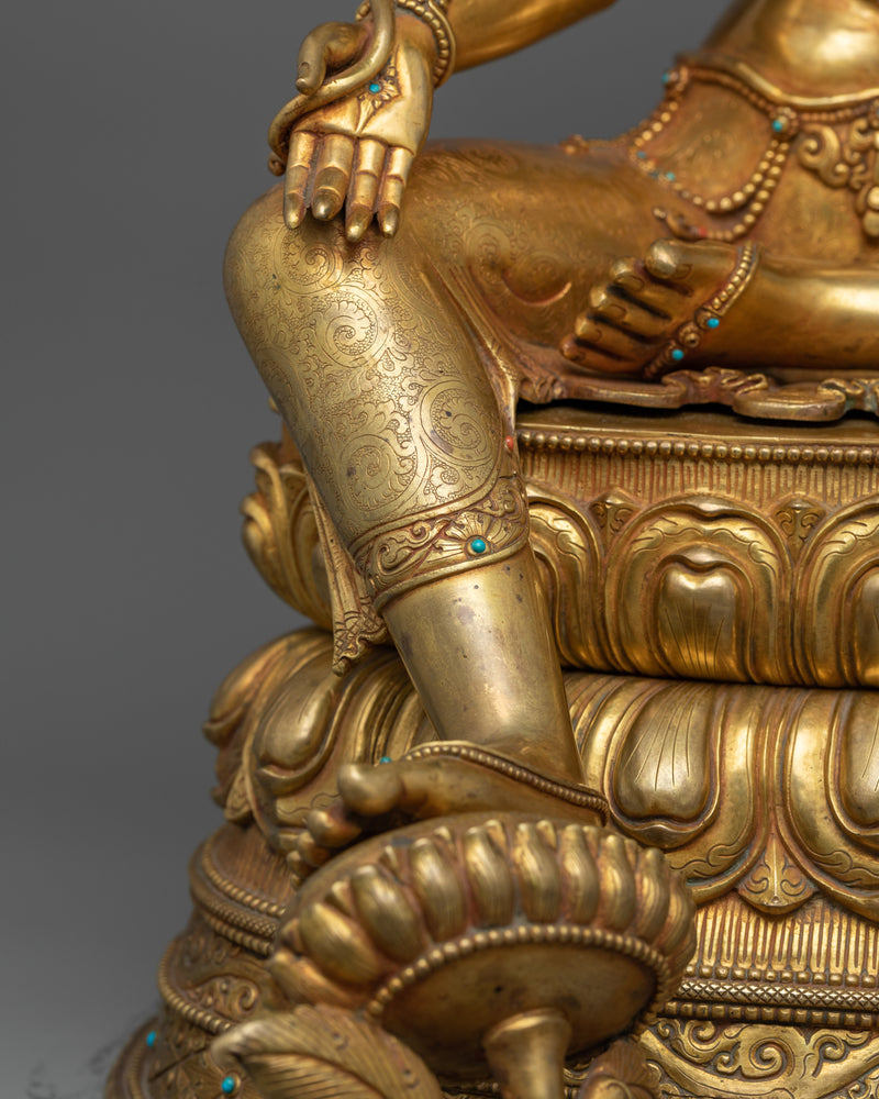 Beautifully Seated Green Tara Statue | 24K Gold-Gilded Symbol of Compassion