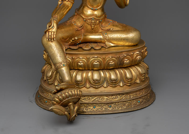 Beautifully Seated Green Tara Statue | 24K Gold-Gilded Symbol of Compassion