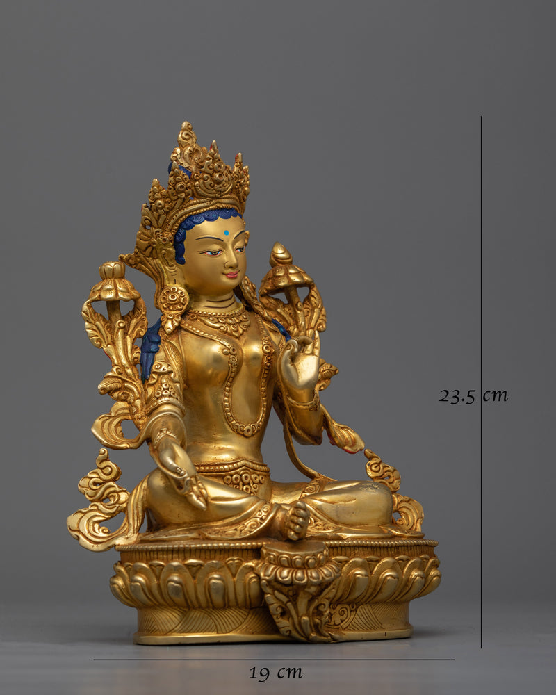 Green Tara Elegance Statue | 24K Gold-Gilded Symbol of Compassion