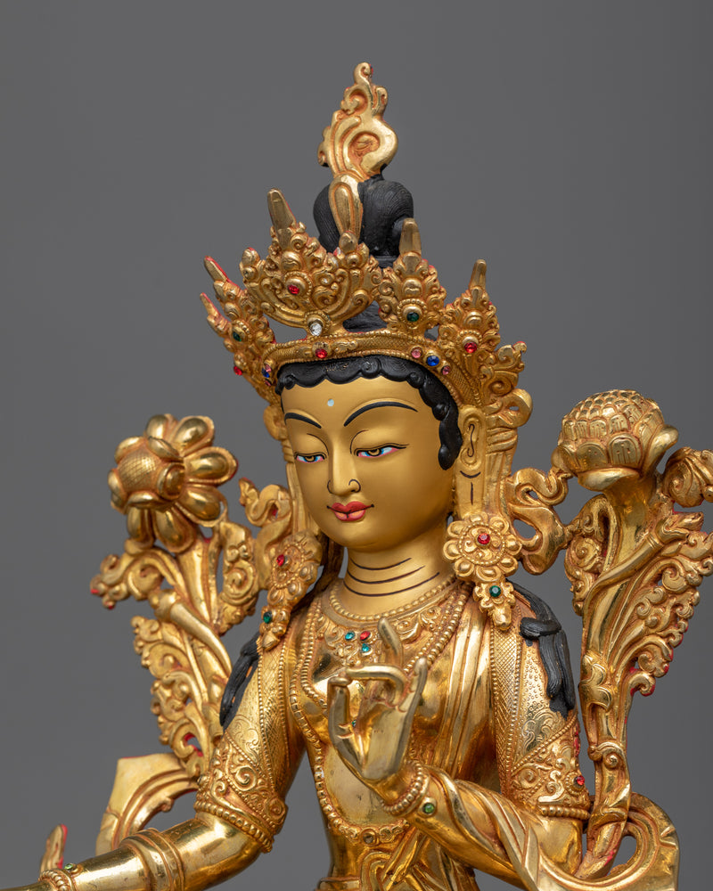 Shri Green Tara Statue | 24K Gold-Gilded Symbol of Active Compassion