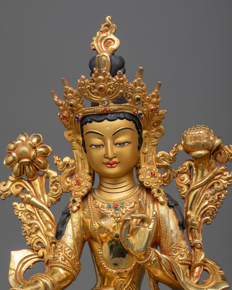 Shri Green Tara Statue | 24K Gold-Gilded Symbol of Active Compassion