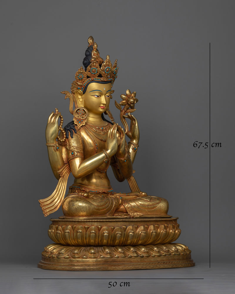 Chenrezig Statue 24K Gold Gilded 