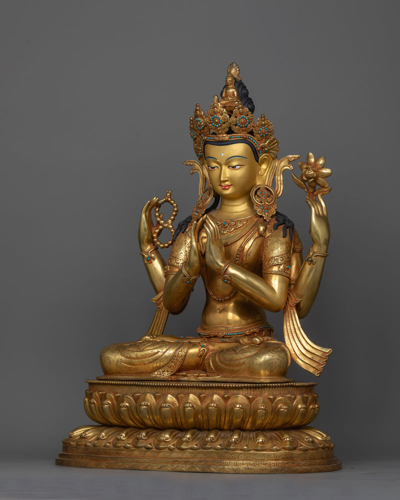 Chenrezig Statue 24K Gold Gilded 