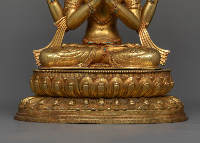 Chenrezig Statue 24K Gold Gilded |  Avalokiteshvara The Compassionate Bodhisattva