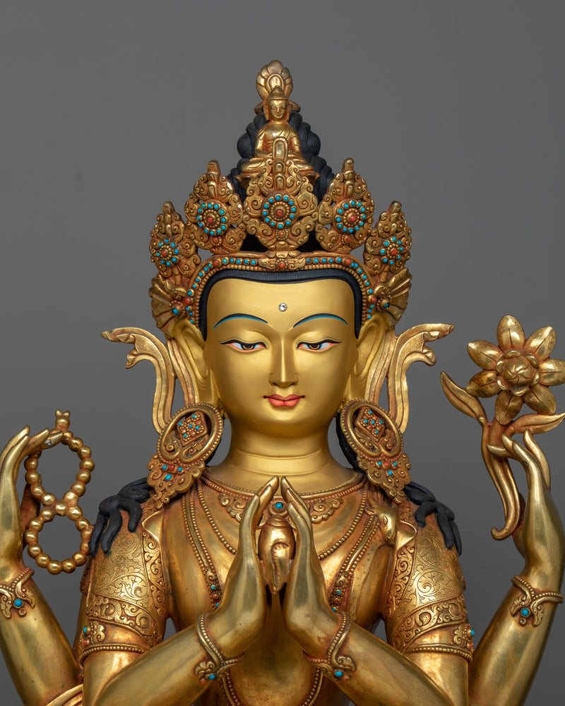 Chenrezig Statue 24K Gold Gilded 