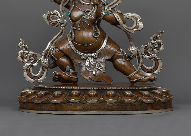 Silver Plated Vajrapani Statue | Original Hand-carved Buddhist Wrathful Deity Sculpture