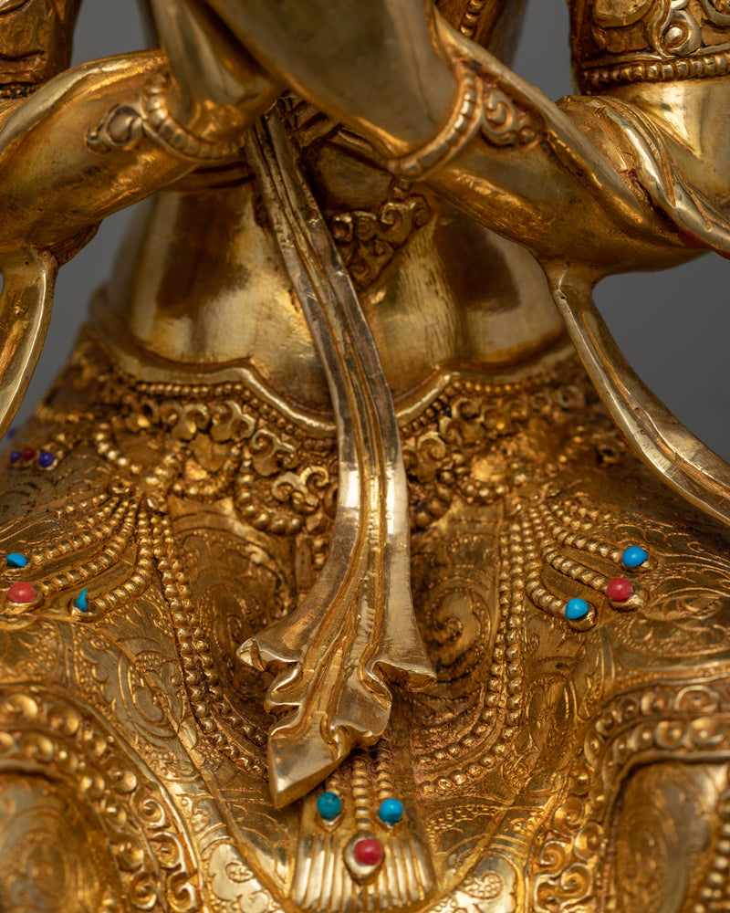 Maitreya Buddha of The Future | 24K Gold Gilded Along With Embedded Gemstone