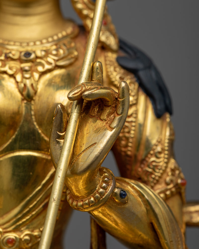 Artisanal Crafted Statue of The Protective Deity Dukar | 24K Gold Gilded Sitatapatra for Decor