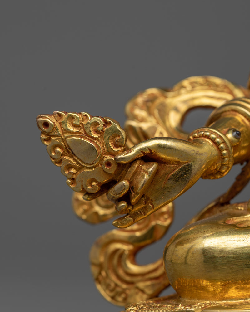 Artisanal Crafted Statue of The Protective Deity Dukar | 24K Gold Gilded Sitatapatra for Decor